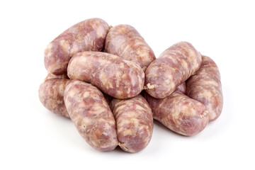 Raw pork sausages isolated on white background