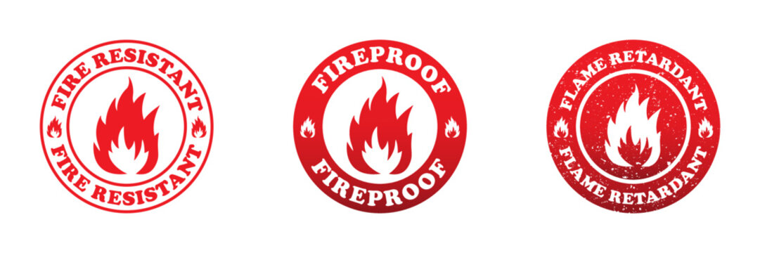 Fire resistant icon. Fireproof badge. Vector illustrations.