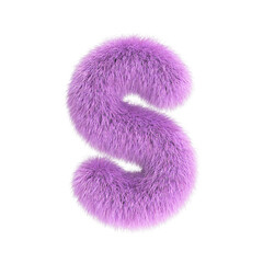 Hairy font, furry alphabet, 3d rendering, letter S