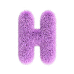 Hairy font, furry alphabet, 3d rendering, letter H