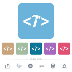 Web development with hammer flat icons on color rounded square backgrounds