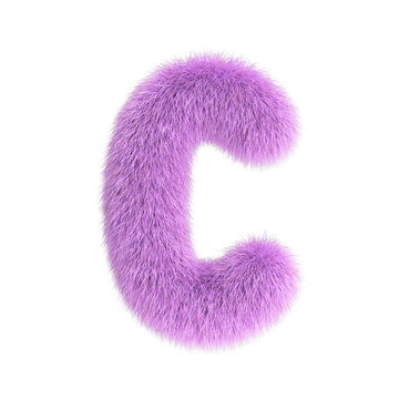 Hairy font, furry alphabet, 3d rendering, letter C