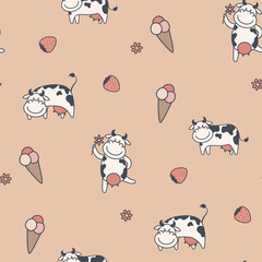 Obraz premium cute seamless pattern with cartoon cows