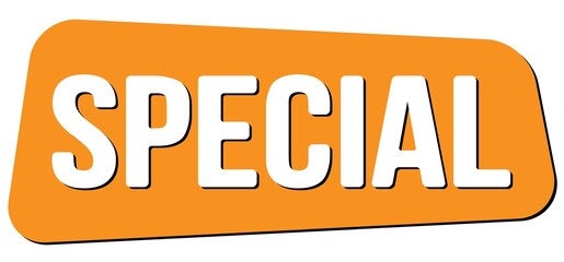 SPECIAL text on orange trapeze stamp sign.