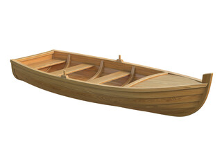 Wooden row boat isolated on white background 3d rend