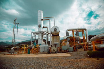 geothermal power plant and hot water extraction wells