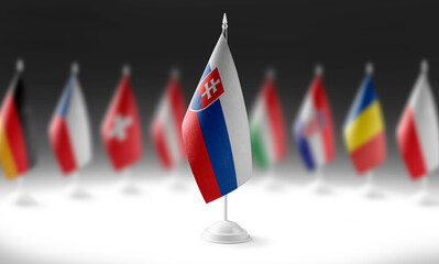 The national flag of the Slovakia on the background of flags of other countries
