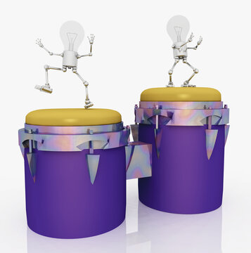 Glühbirnen Figuren tanzen auf einer Bongo Trommel