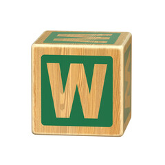 Letter W, Wooden Blocks font for Toddlers,  Wood Alphabet Blocks, ABC Montessori Stacking Letter Preschool Learning Toys - Kindergarten Reading, 3d rendering