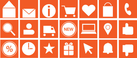 Set of 21 website icons. Icons for your e-shop. White icons. Editable stroke. 