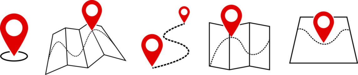 Map marker icons .Location.Maps Pin and Navigation icons set.Vector line icon set of map with location.Pin, route map, navigator.