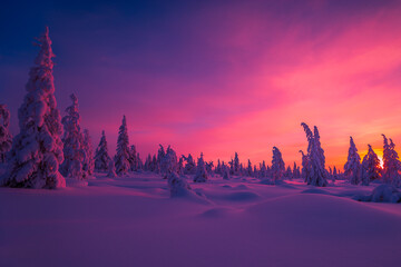Scenic image of Winter Landscape during sunset.