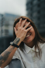 Girl Reading and Walking on Grass, Phone
