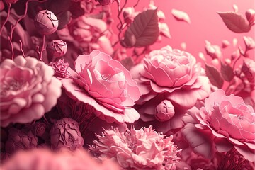 Abstract pink floral background with beautiful flowers.  Abstract wedding backdrop. Ai generative