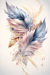 Abstract design with feathers in pastel colors for prints, postcards or wallpaper