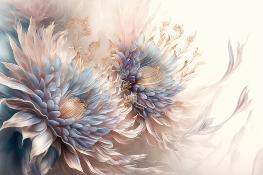 Fototapeta Beautiful flowers. Abstract floral design in pastel colors for prints, postcards or wallpaper