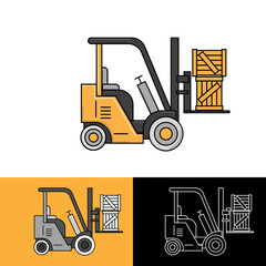 Yellow forklift truck isolated on white background. Forklift unloads the pallets with boxes. Delivery, logistic and shipping cargo