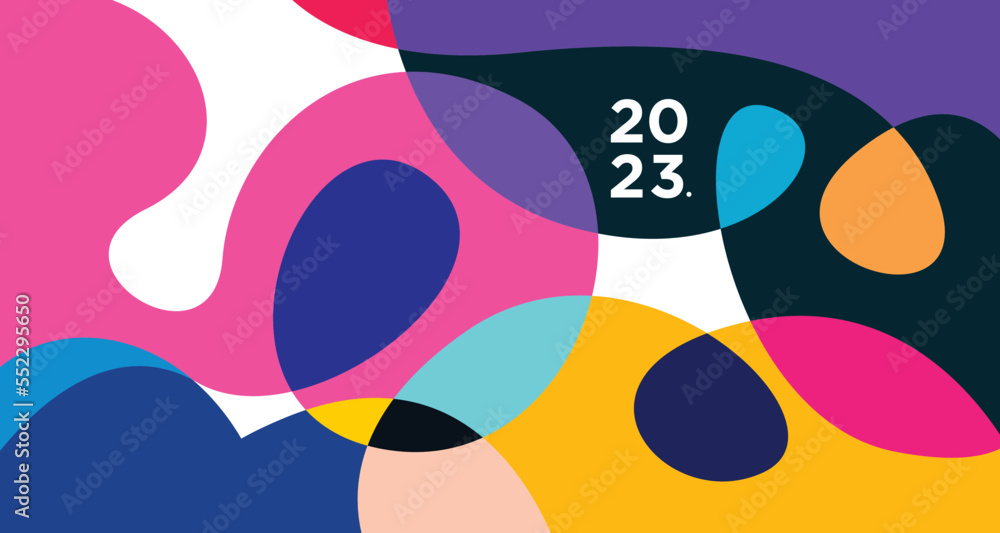 Poster vector colorful abstract fluid and geometric background for new year 2023