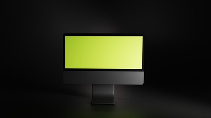 PC screen 3D rendering. Modern desktop realistic mockup. Computer monitor with blank screen