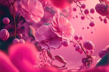 Abstract bright blurred background with sakura flowers, generative Ai.