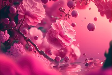 Fototapeta na wymiar Abstract bright blurred background with sakura flowers, generative Ai.