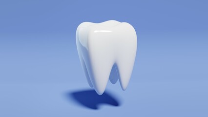 Healthy tooth 3d rendering. Ideal white shiny tooth isolated. Dentist visit or dental care concept