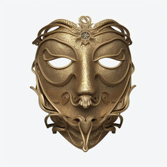 Venetian Bronze mask. Digital illustration. Generative AI.Isolated on white.