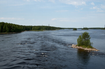 Summer river landscape with islands