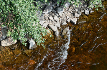 Close up of rocky bank of a mountain river