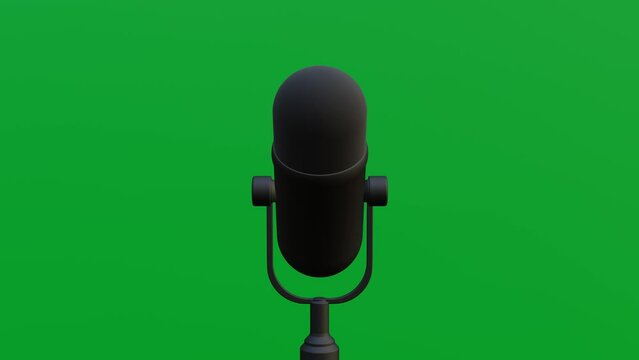 Microphone on green screen,  Microphone isolated on green background, Microphone coming close to mouth animation, 3D render, green screen, Seamless loop, 4K Chroma key animation