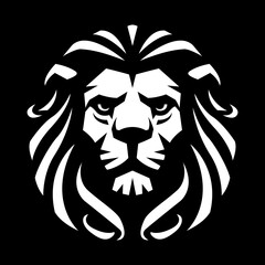 Obraz premium Lion head, monochrome logo, symbol on a dark background. Vector illustration.