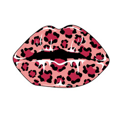 Leopard patterned lips, fashion woman print in pink. Sexy mouth, kiss.  Vector illustration design for fashion fabrics, textile graphics, prints