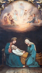 Fototapeta na wymiar ANNECY, FRANCE - JULY 10, 2022: The painting Death of St. Joseph in the church Eglise Saint François De Sales by J. Champallier (1895).