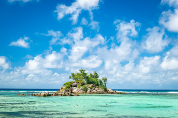 Paradise tropical beach with palm trees and turquoise water. Mahe Island, Seychelles. Anse Forbans Beach