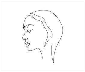 Continuous line of woman face, drawing of face and hairstyle, fashion concept, woman beauty minimalist, vector illustration. Poster and wall art design outline design concept.