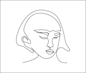 Continuous line of woman face, drawing of face and hairstyle, fashion concept, woman beauty minimalist, vector illustration. Poster and wall art design outline design concept.