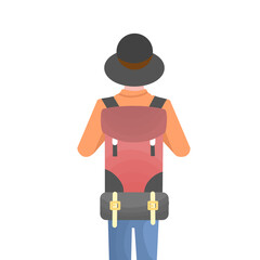  back of traveler holding backpack