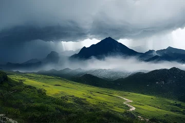 Foto op Canvas Foggy overcast clouds over mountain range.  © ECrafts