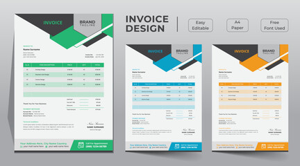 Corporate and business invoice design template design, Company invoice template with price receipt, payment agreement, invoice bill, accounting, bill receipt