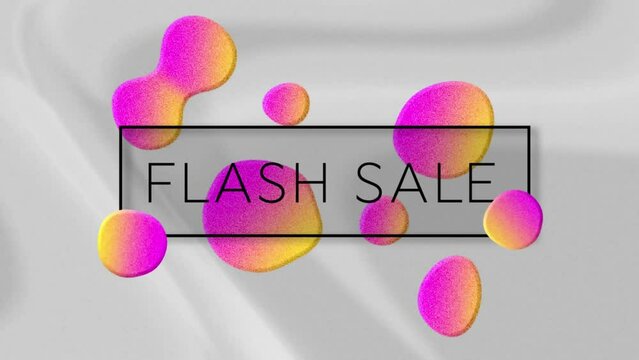 Animation of flash sale text over shapes on grey background