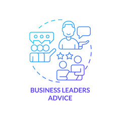 Business leaders advice blue gradient concept icon. Professional help. Supportive mentorship. Cooperation abstract idea thin line illustration. Isolated outline drawing. Myriad Pro-Bold font used
