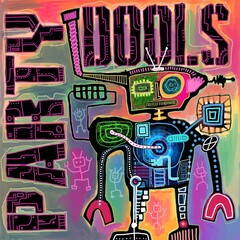 hand drawn illustration of a robot party dools