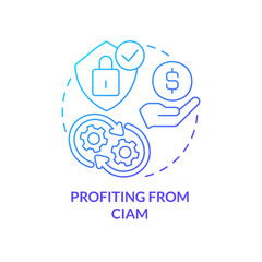 Profiting from CIAM blue gradient concept icon. Added security. Improved protection benefits. Boost income abstract idea thin line illustration. Isolated outline drawing. Myriad Pro-Bold font used