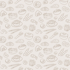 Seamless pattern with hand drawn Japanese food sketch.