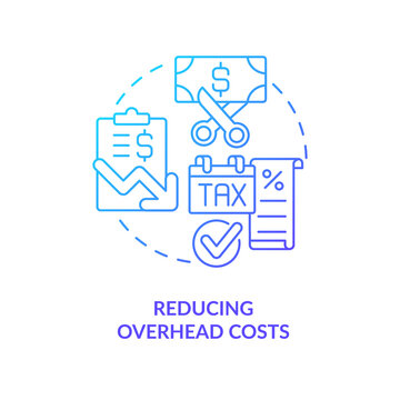 Reducing Overhead Costs Blue Gradient Concept Icon. Budget Efficiency. Home Based Entrepreneurship Benefit Abstract Idea Thin Line Illustration. Isolated Outline Drawing. Myriad Pro-Bold Font Used