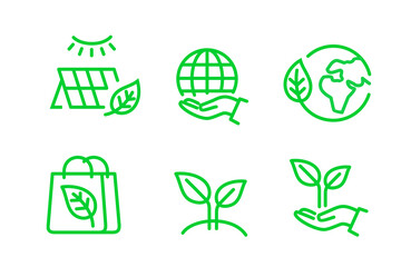 Nature Vector line icons. Green leaf line