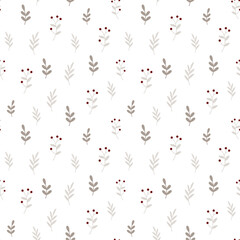 Christmas seamless pattern with floral elements
