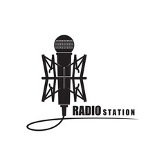 Online radio station icon. Web broadcasting channel emblem or symbol, live radio station vector sign or monochrome icon. Online broadcasting station, vintage microphone