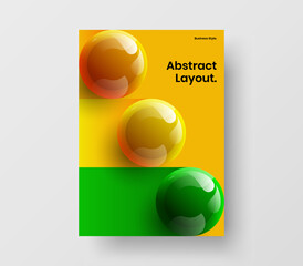 Trendy 3D spheres corporate brochure illustration. Original journal cover vector design concept.