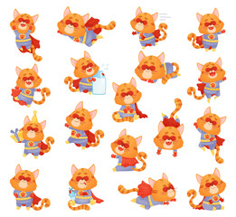 Obraz premium Ginger Cat Superhero Wearing Red Cape and Mask Big Vector Set